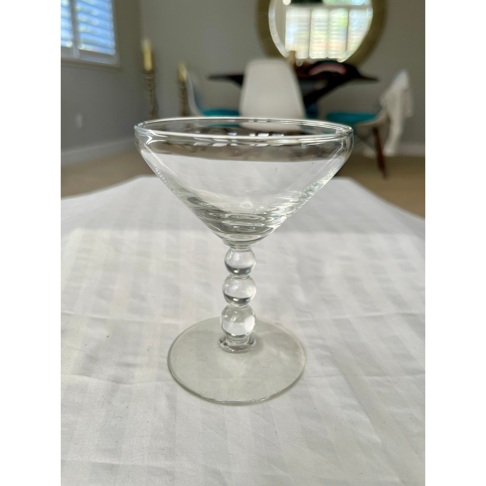 Vintage Clear Glass Martini Cocktail Coupe Triple Ball Beaded Stem 4.5 Inch